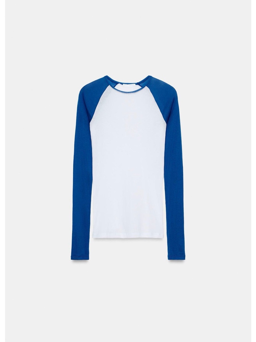 Zara White Tee with Royal Blue Raglan Sleeves